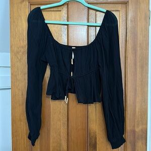 Free people tie front crop blouse